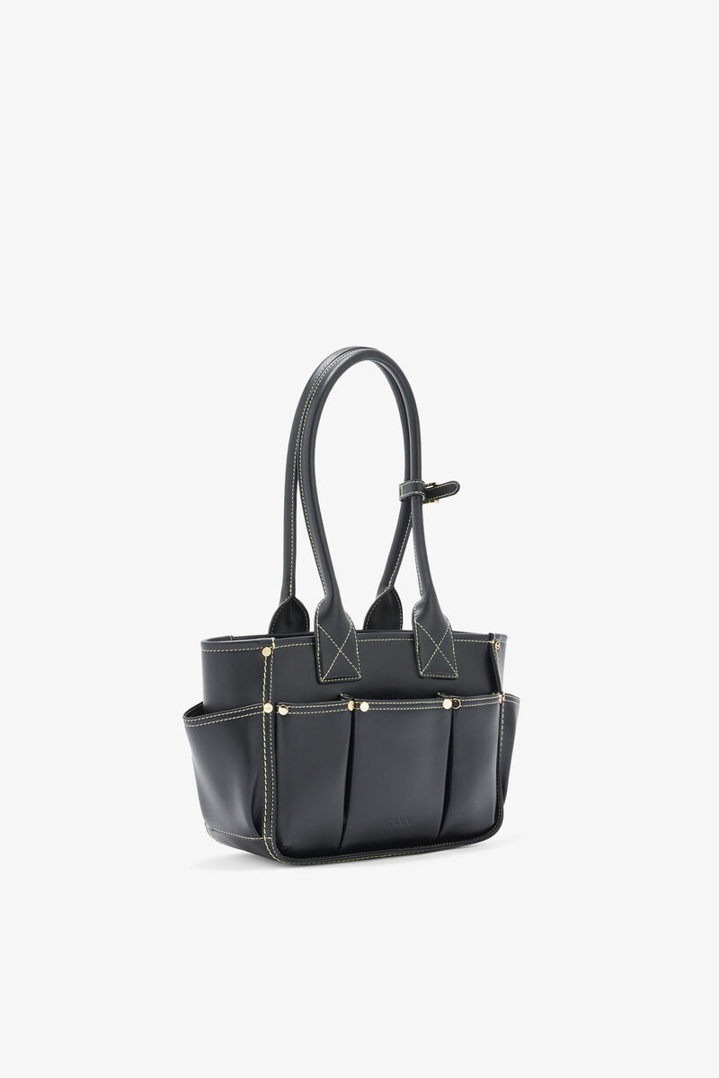 Posy Small in Black, Recycled Leather, in colour Black - 2 - GANNI