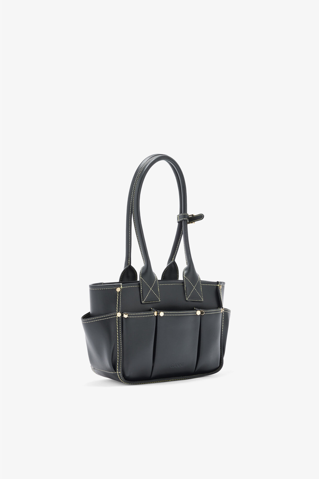 Posy Small in Black, Recycled Leather, in colour Black - 2 - GANNI