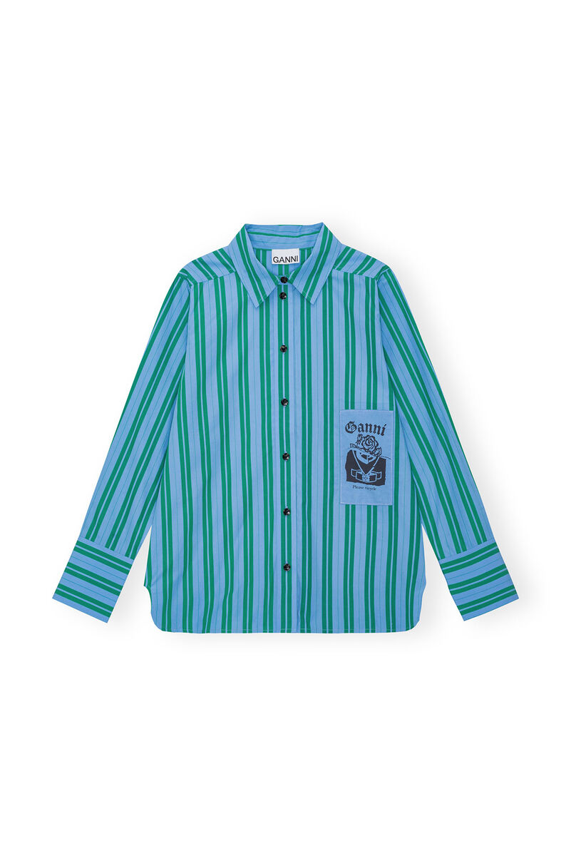 Re-cut Striped Cotton Shirt, Cotton, in colour Silver Lake Blue - 1 - GANNI