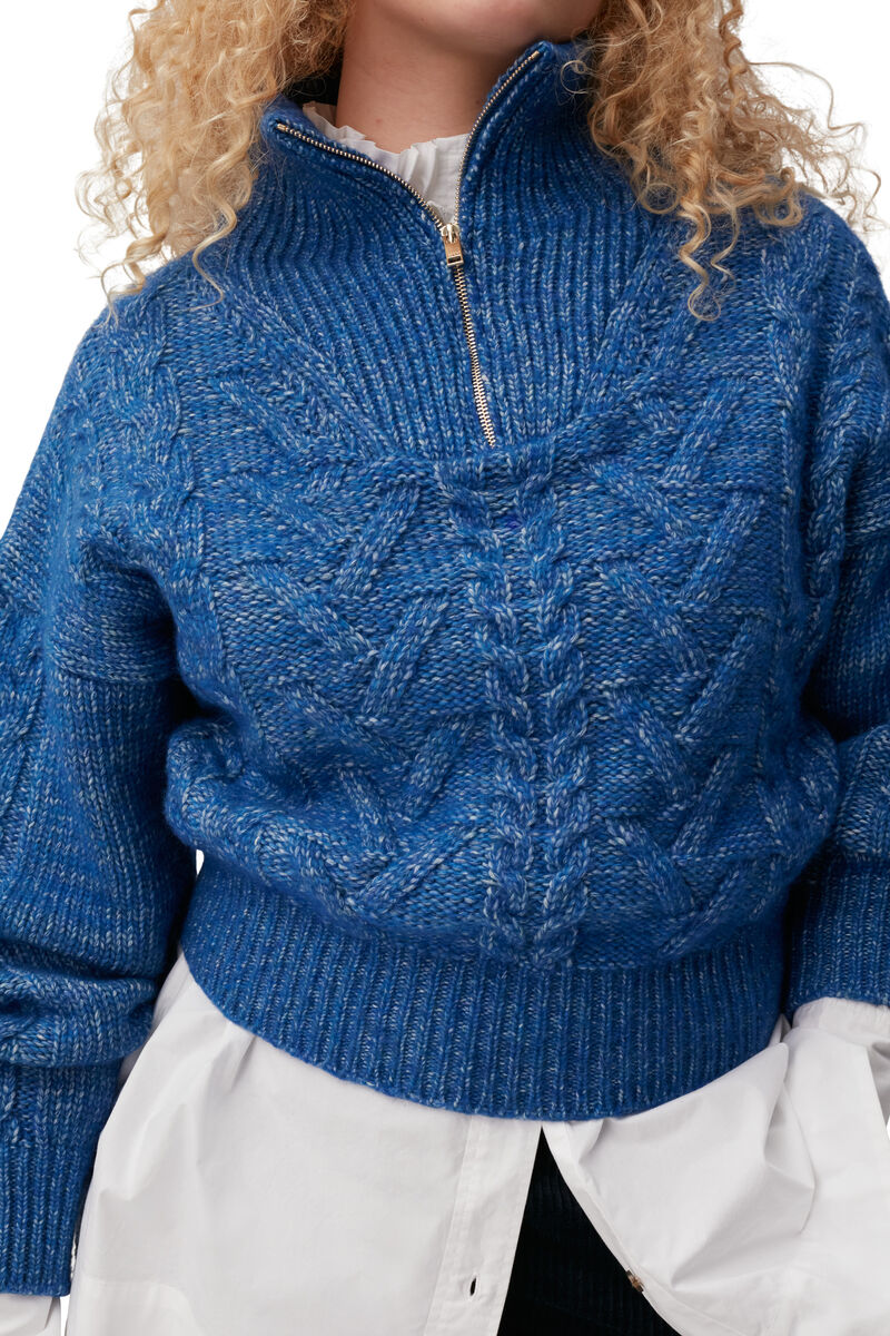Chunky Cable Sweater, Alpaca, in colour Nautical Blue - 4 - GANNI