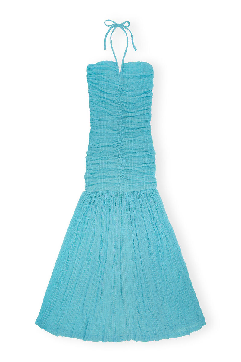 Stretch Lace Halter Neck Dress, Elastane, in colour Blue Curacao - 1 - GANNI
