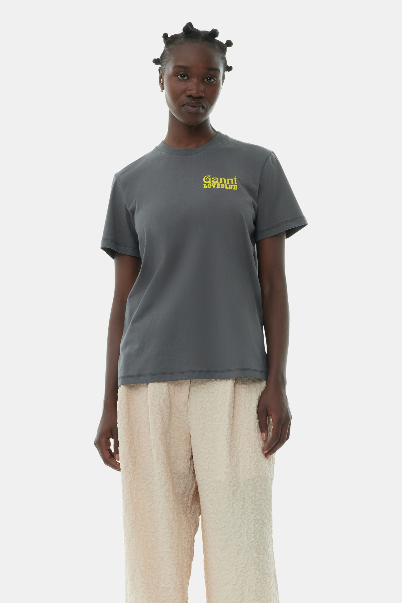 Grey Relaxed Loveclub T-shirt, Cotton, in colour Volcanic Ash - 1 - GANNI