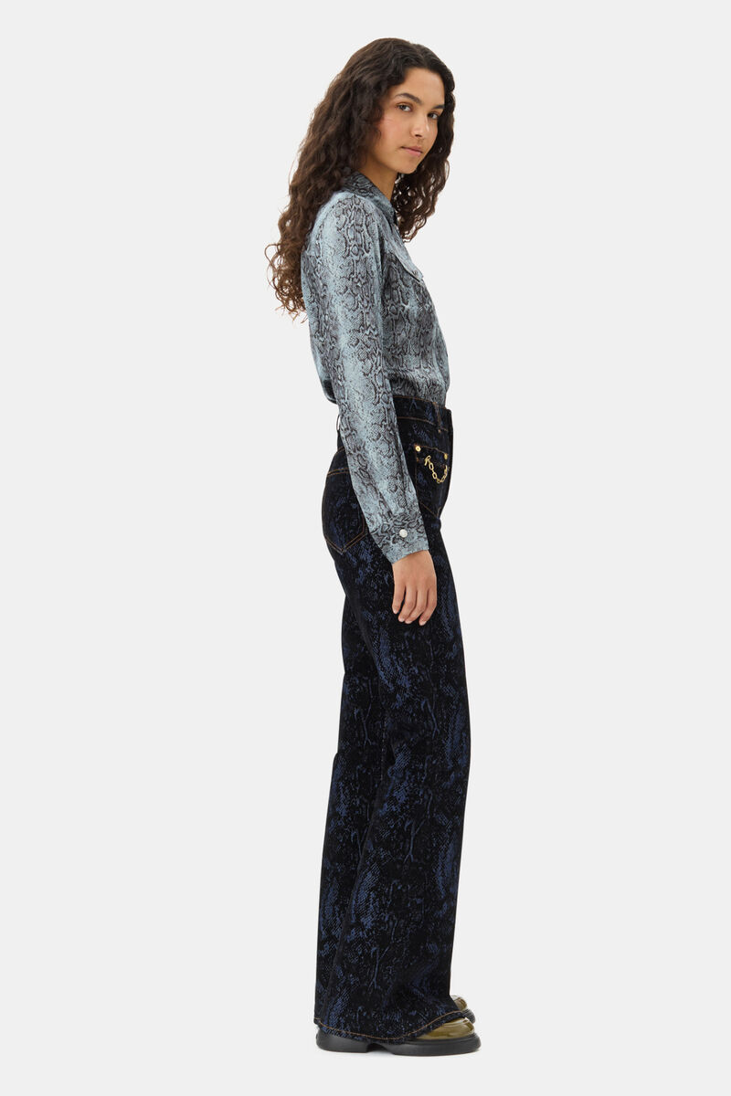 Blue Snake Printed Shirt, Spandex, in colour Celestial Blue - 3 - GANNI