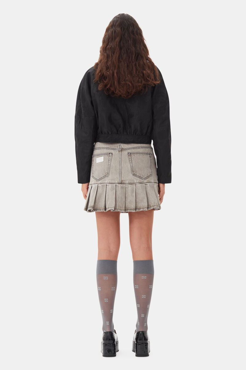 Grey Future Denim Pleated Mini-skjørt, Organic Cotton, in colour Gray Quill - 3 - GANNI