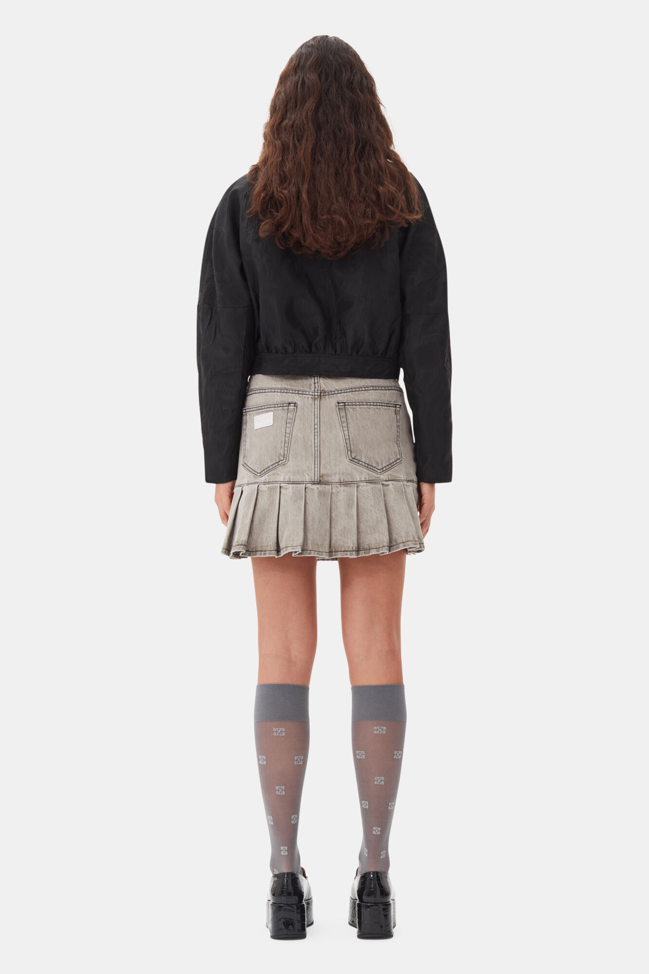 Grey Future Denim Pleated Mini-skjørt, Organic Cotton, in colour Gray Quill - 3 - GANNI