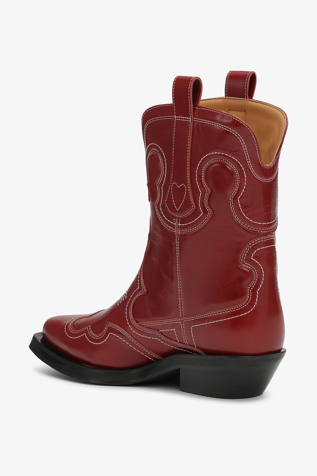 Bottes Western Red Low Shaft Embroidered, Calf Leather, in colour Barbados Cherry - 2 - GANNI