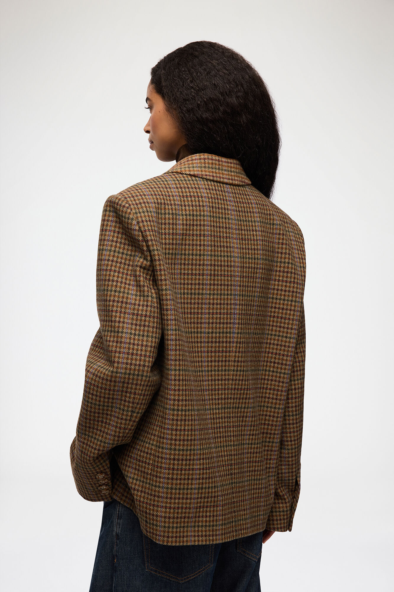 Blazer in Check Twill, Recycled Wool, in colour Multicolour - 3 - GANNI