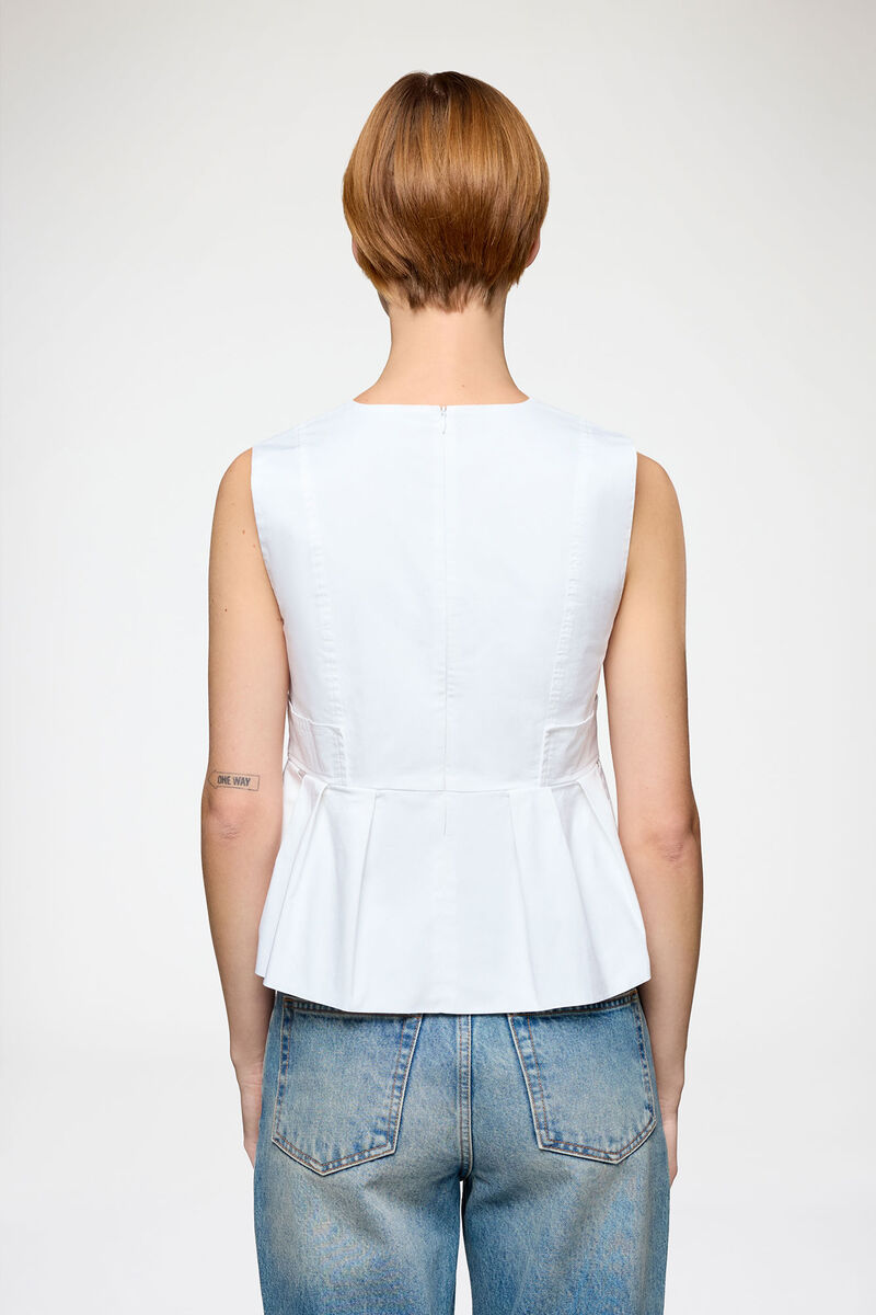 Top in Stretch Cotton, Organic Cotton, in colour Bright White - 3 - GANNI