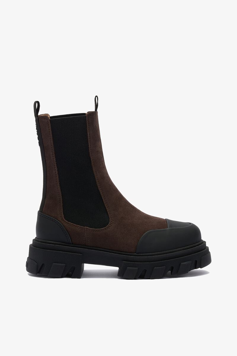 Cleated Mid Chelsea Boots in Brown, Recycled Leather, in colour Chicory Coffee - 1 - GANNI