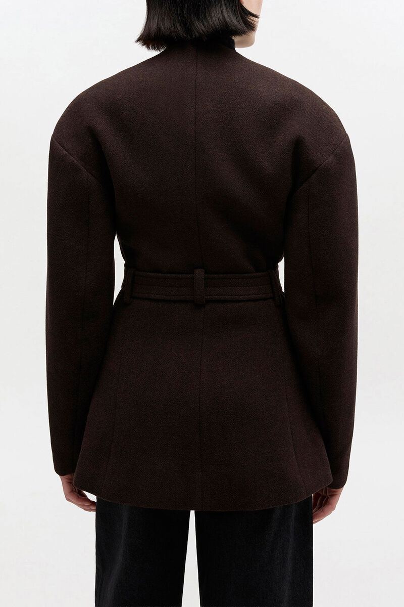 Brown Wool Jacket, Cashmere, in colour Demitasse - 3 - GANNI