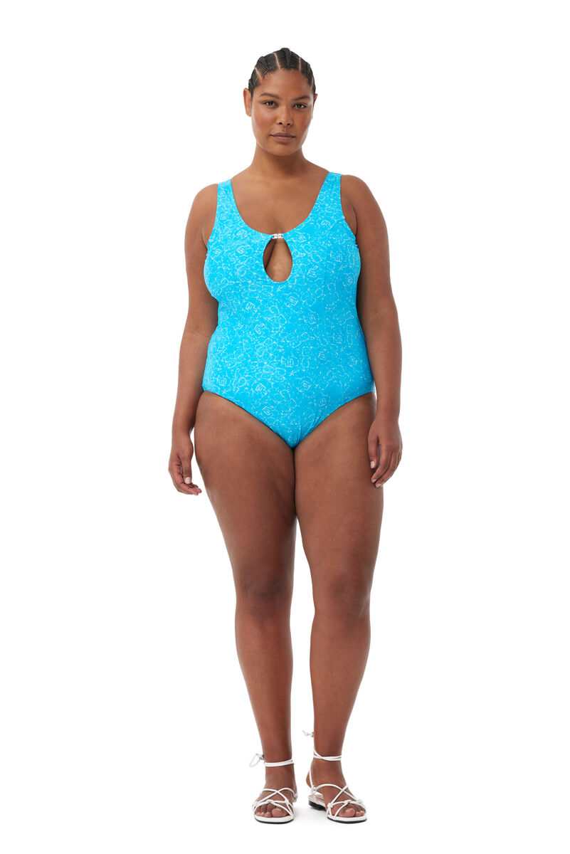 GANNI X ESTER MANAS Printed U-neck Swimsuit, Elastane, in colour Bachelor Blue - 5 - GANNI