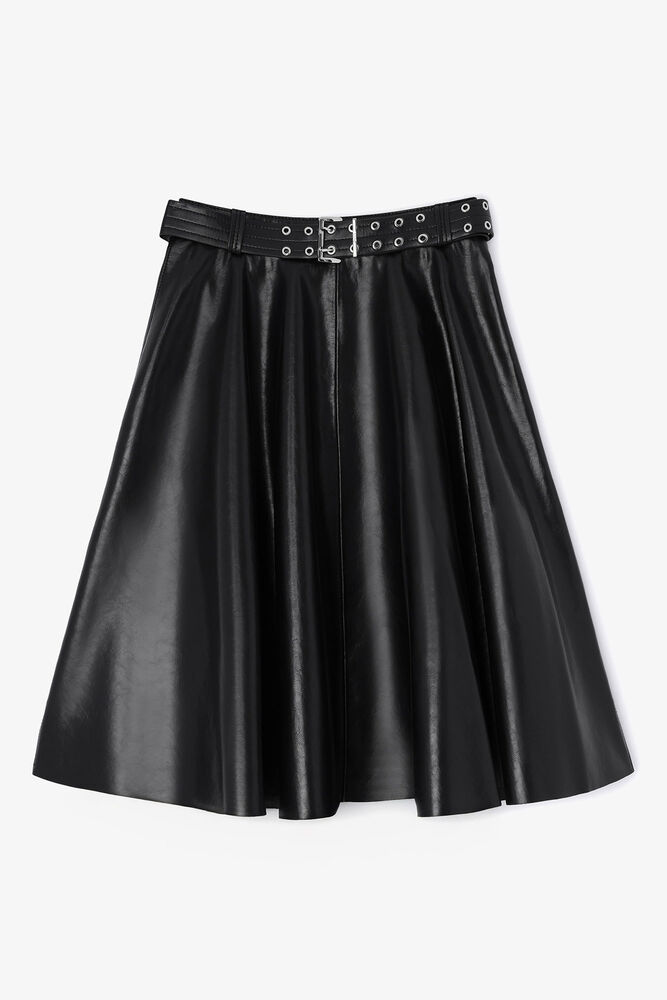 Recycled Leather Skirt, Jet Black
