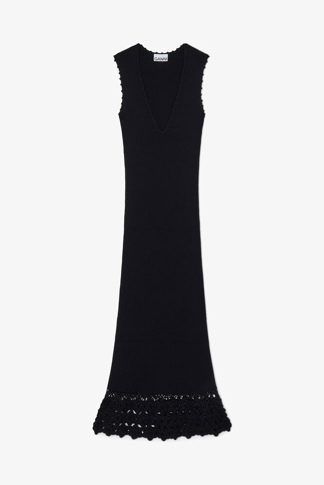 Long Dress in Cotton Crochet, Black