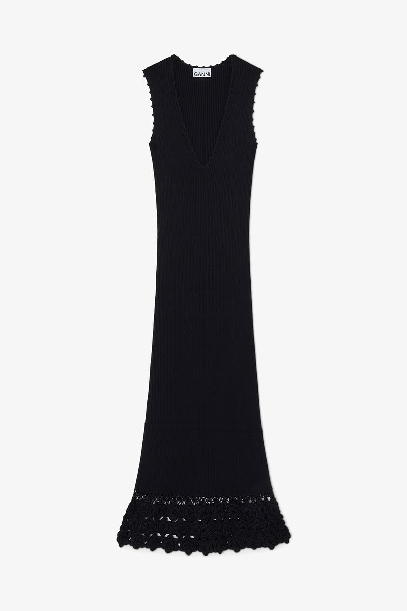 コットンクロシェのロングドレス, Organic Cotton, in colour Black - 1 - GANNI