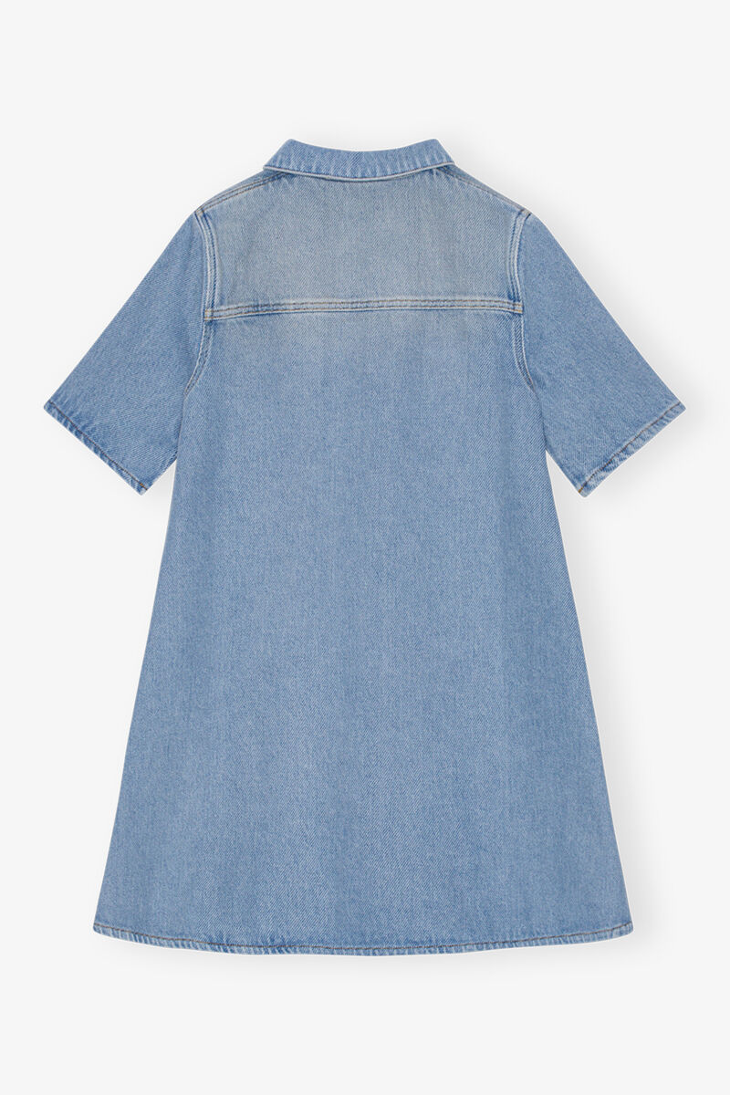 Light Blue Denim Mini Dress, Cotton, in colour Tint Wash - 2 - GANNI