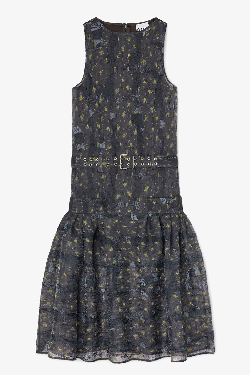 Dress in Shibori Organza, Recycled Polyester, in colour Black Sand - 1 - GANNI