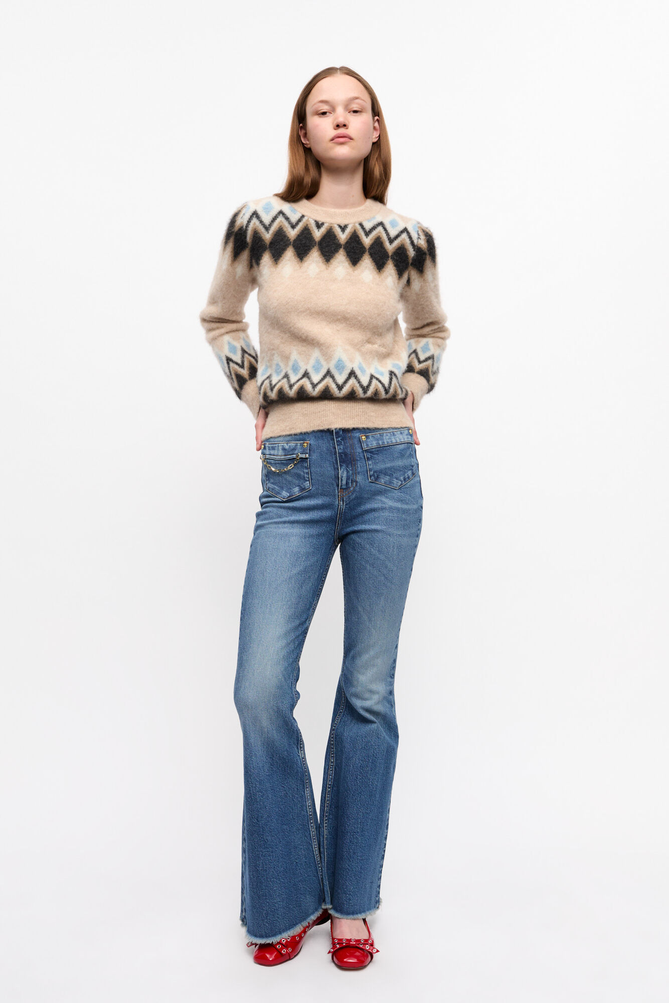 Multicolor Fine Brushed Alpaca Sweater, Alpaca, in colour Latte - 3 - GANNI