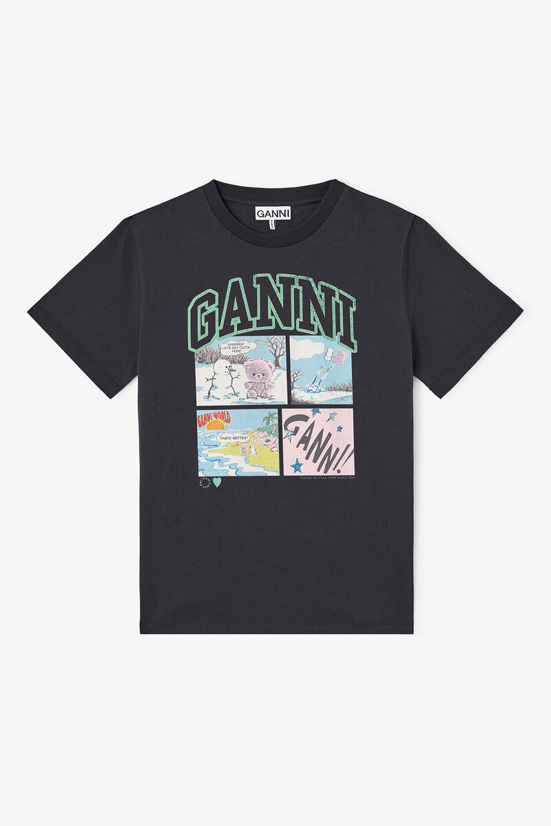 Bear Comic T-shirt, Organic Cotton, in colour Phantom - 1 - GANNI