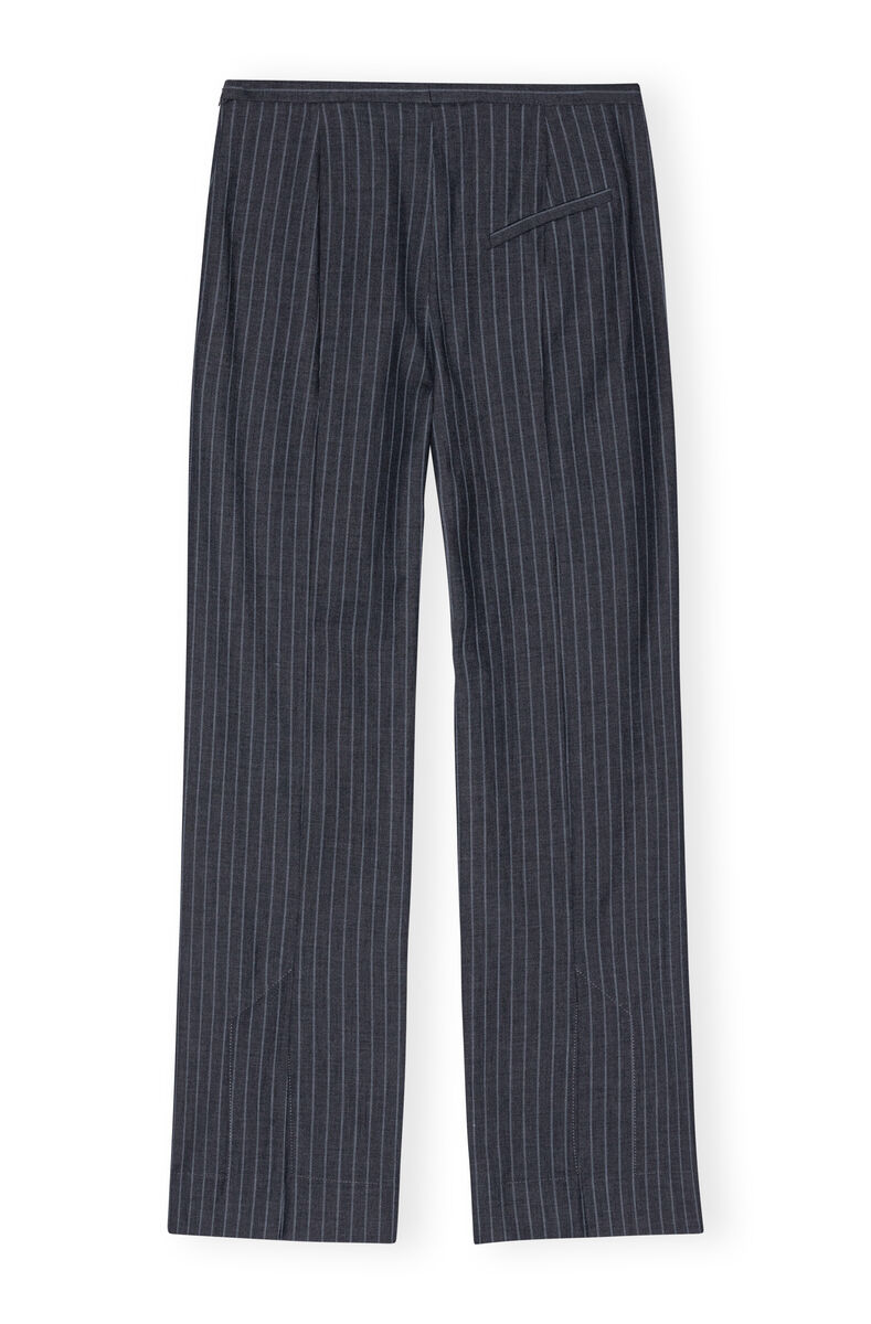Stretch Striped Mid Waist Trousers, Elastane, in colour Gray Pinstripe - 2 - GANNI