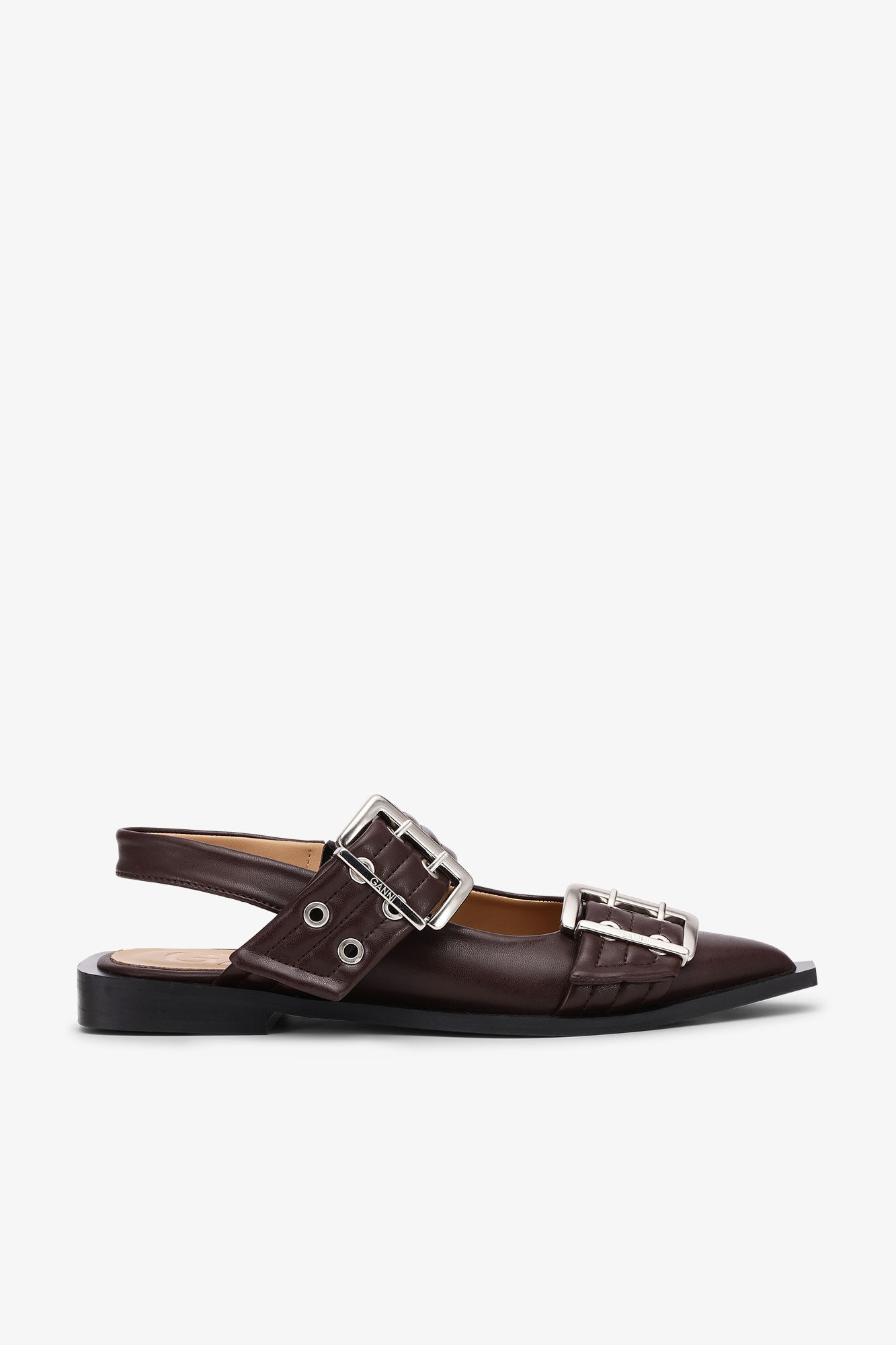 Brown Feminine Buckle Ballerinas, Polyester, in colour Chocolate Fondant - 1 - GANNI