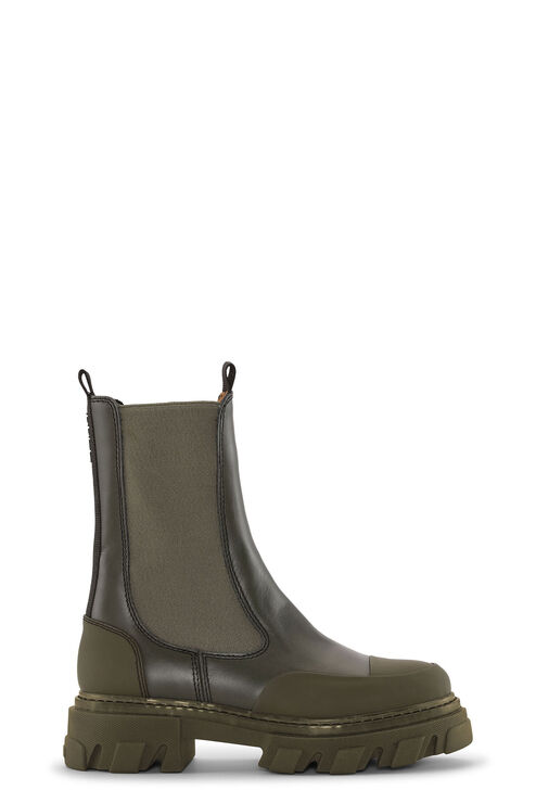 Ganni Green Cleated Mid Chelsea Boots In Kalamata