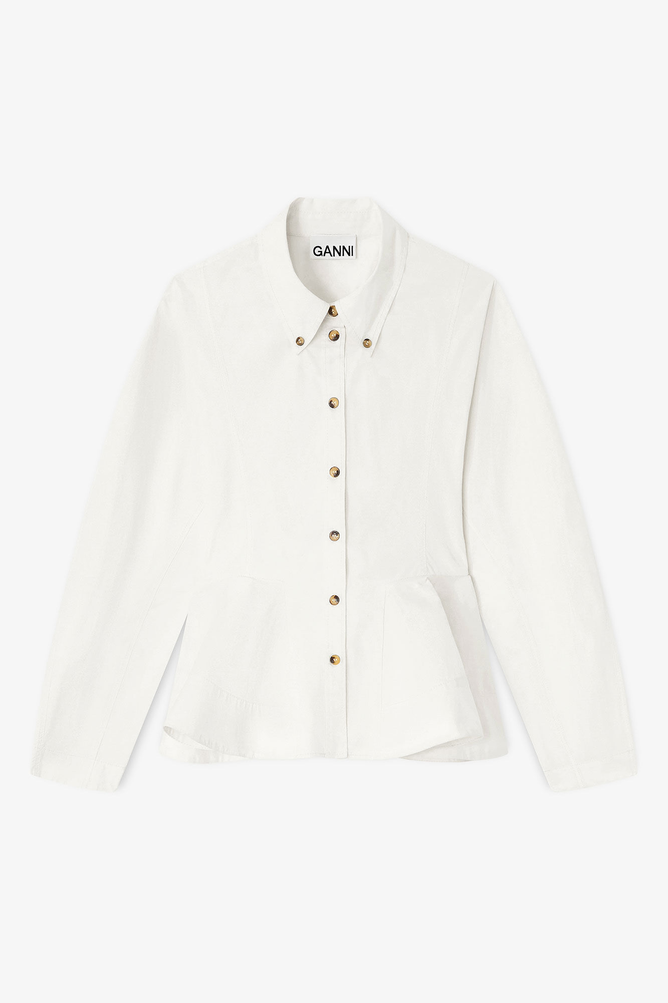 Ivory Peplum Shirt, Elastane, in colour Egret - 1 - GANNI