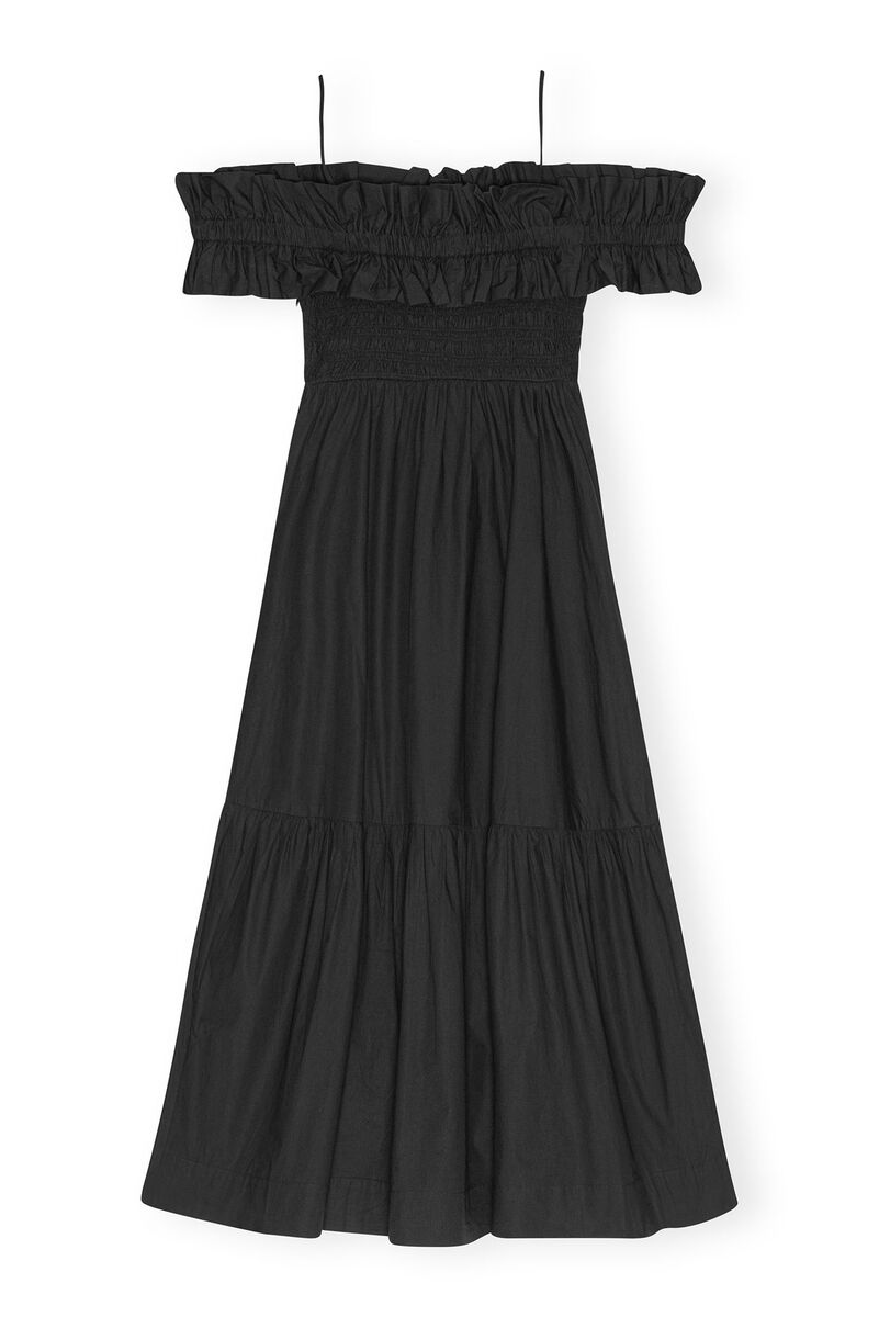 Black Cotton Poplin Long Smock Dress, Cotton, in colour Black - 2 - GANNI