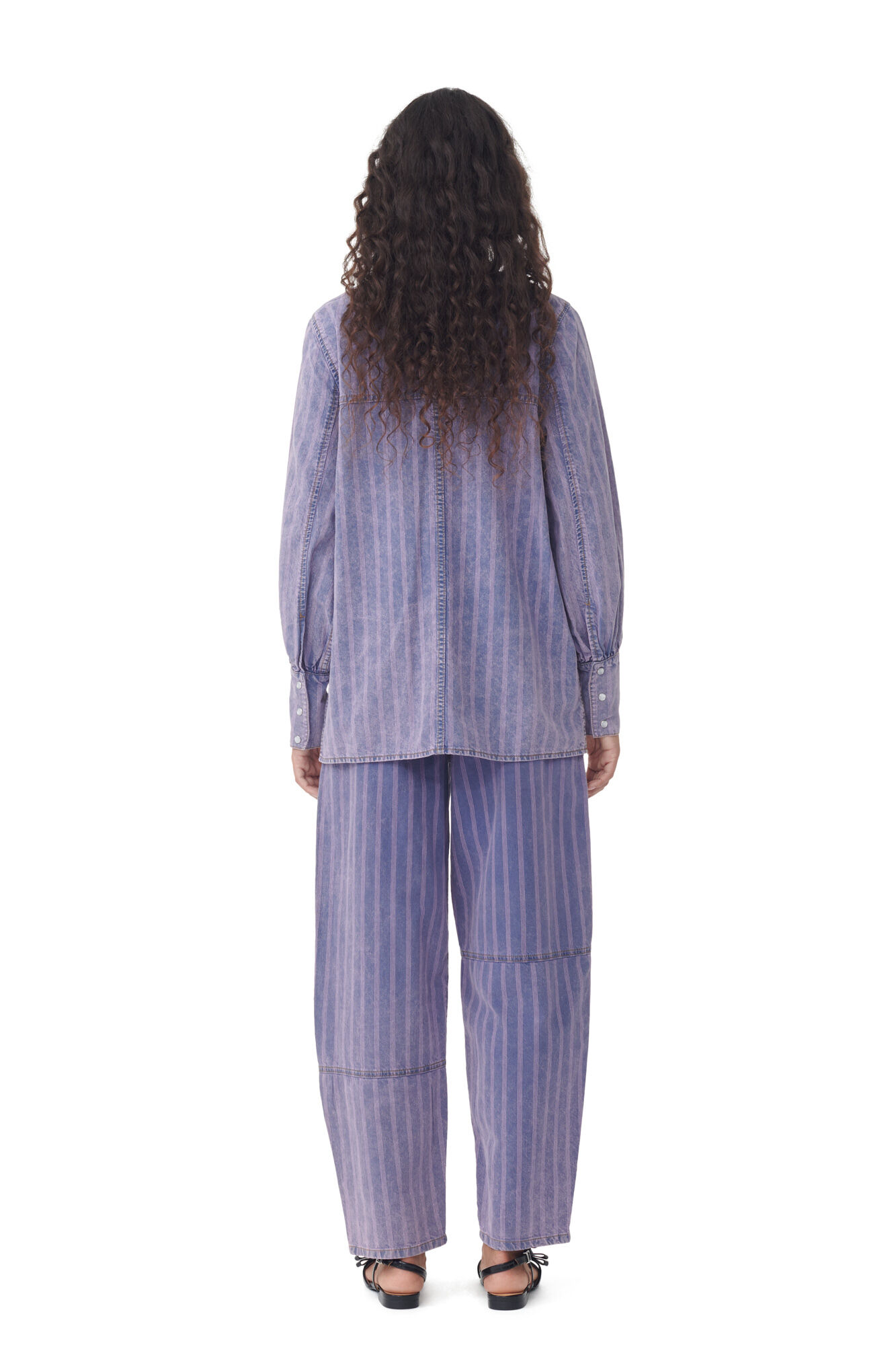 Purple Striped Denimskjorte, Cotton, in colour Mid Blue Stone - 4 - GANNI
