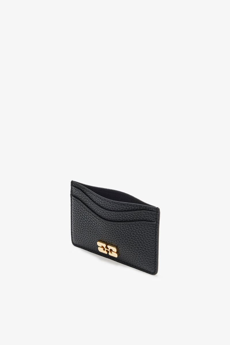 Black Grained GANNI Bou Card Holder, Polyurethane, in colour Black - 3 - GANNI