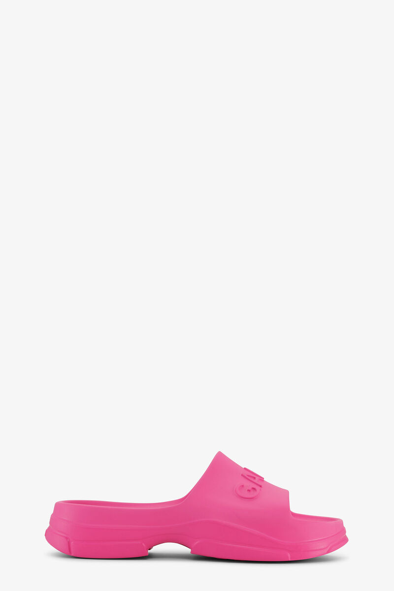 Rosa Pool Slide Sandal, Acetate, in colour Shocking Pink - 1 - GANNI