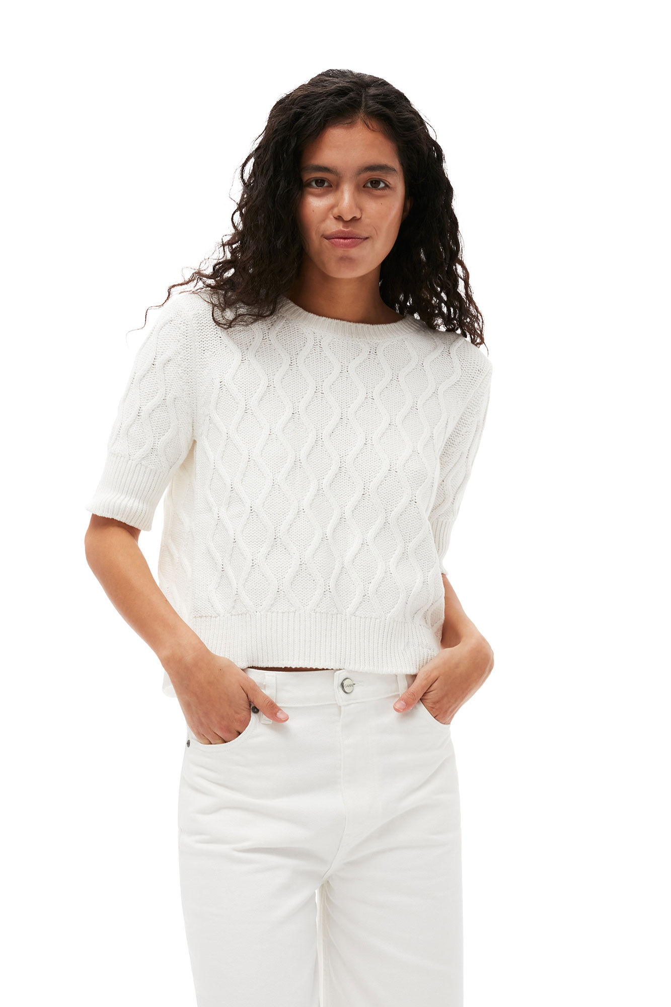 Haut à dos ouvert en coton torsadé, Cotton, in colour Bright White - 1 - GANNI