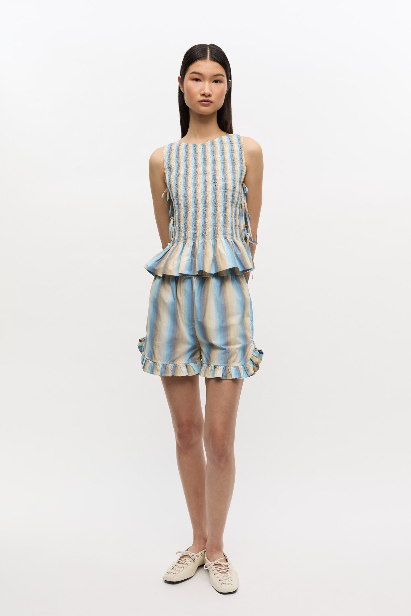 Ombre Striped Cotton Smock Tie Top, Cotton, in colour Multicolour - 2 - GANNI