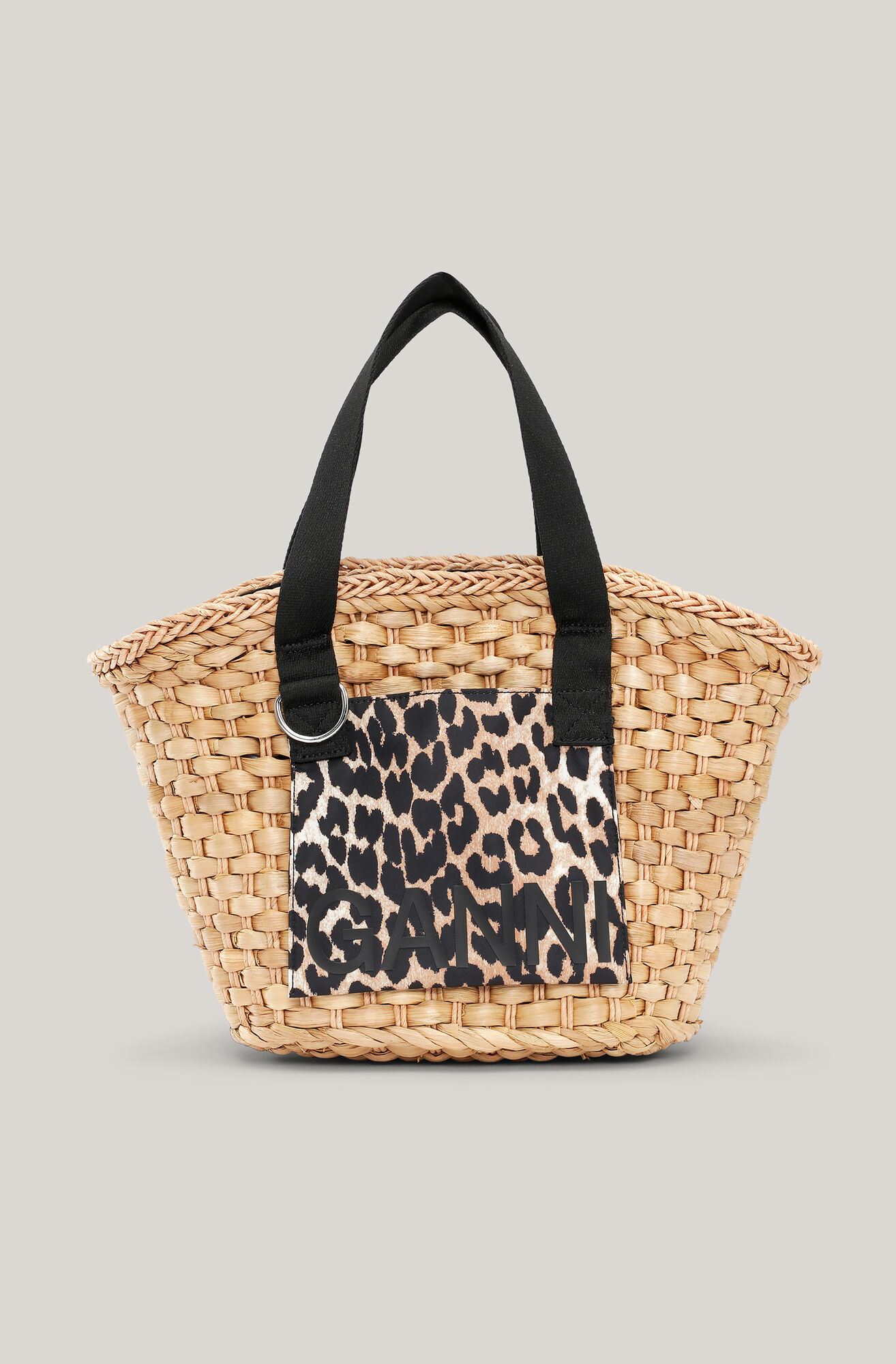 Straw Basket, in colour Leopard - 1 - GANNI
