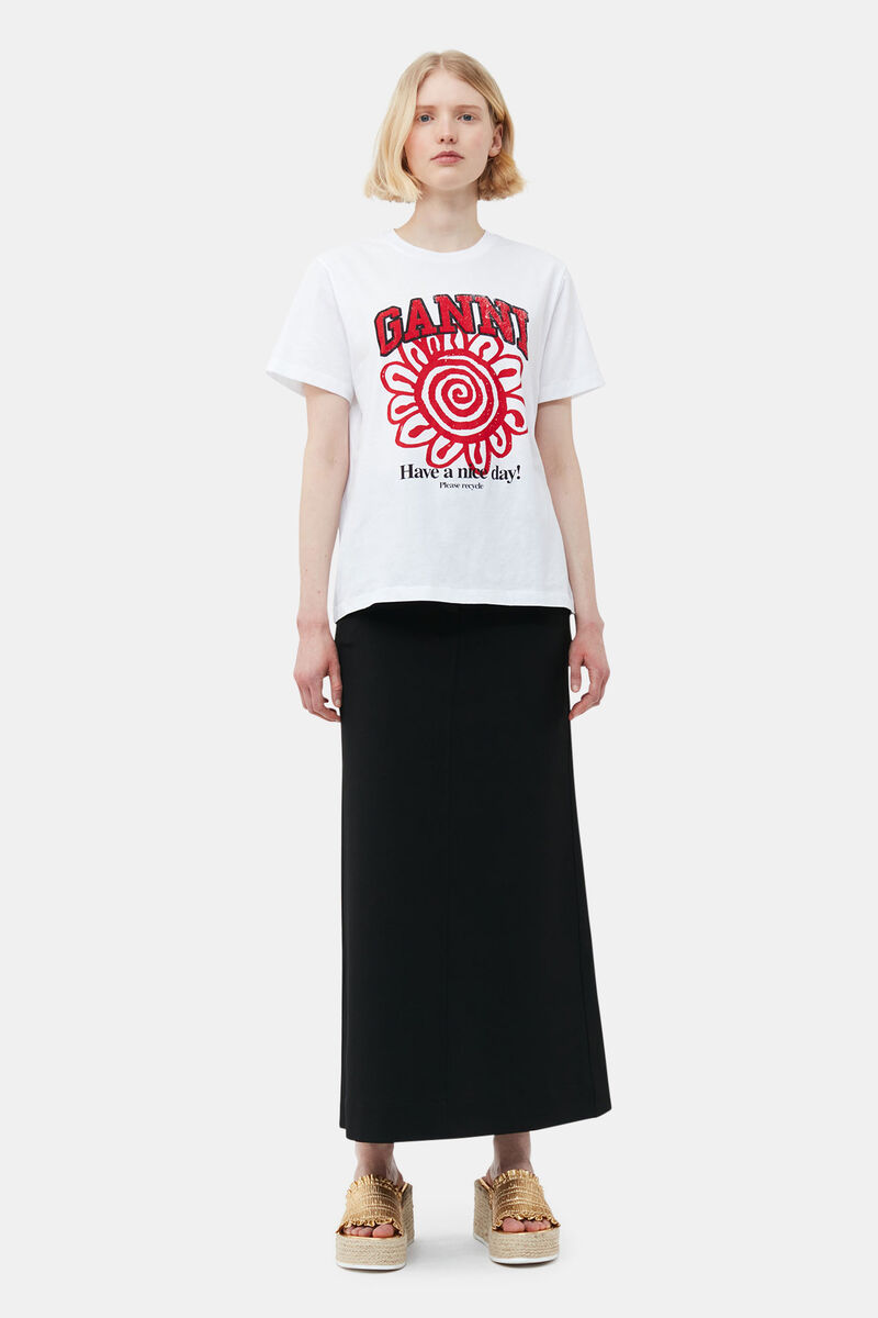Relaxed Red Flower T-shirt, Cotton, in colour Bright White - 1 - GANNI