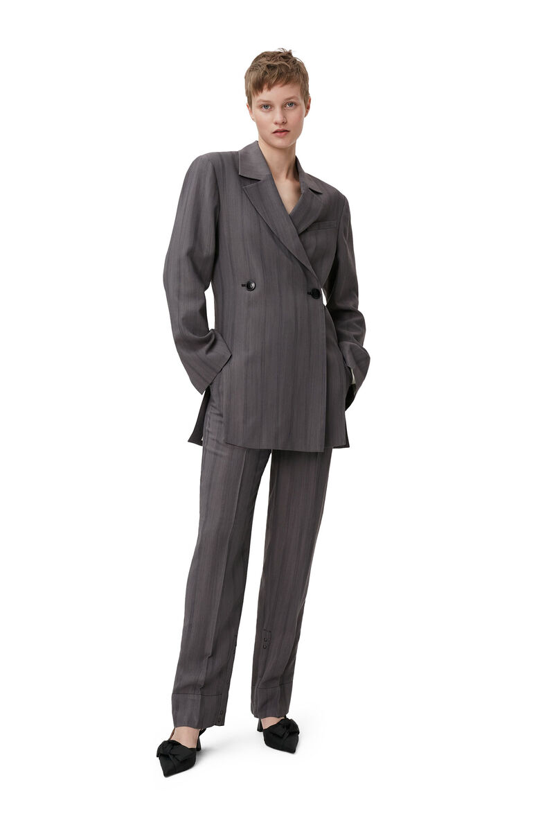 Drapey Stripe Pants, LENZING™ ECOVERO™, in colour Black Stripes - 4 - GANNI