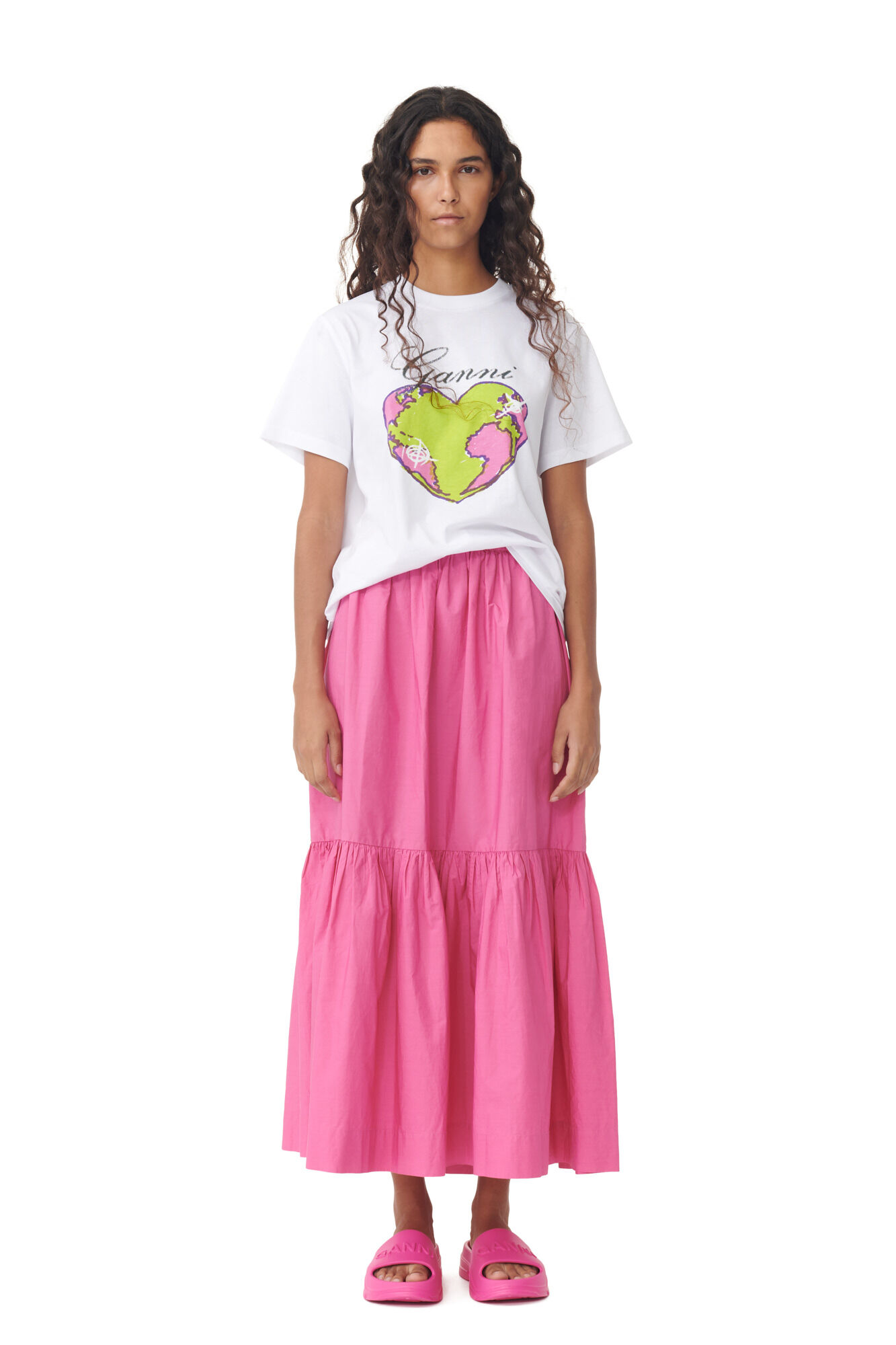 Pink Pool Slide Sandal, Acetate, in colour Shocking Pink - 2 - GANNI