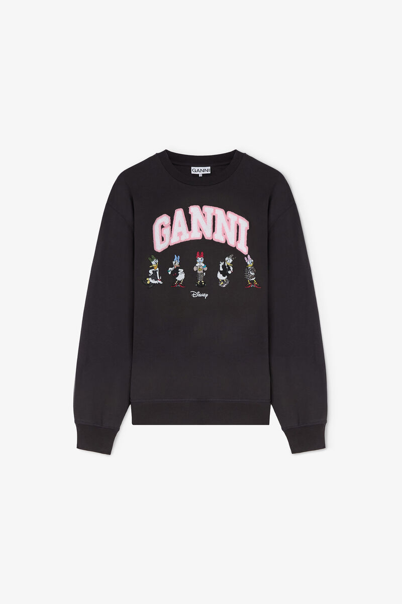 Daisy Duck Black Sweatshirt, Organic Cotton, in colour Phantom - 1 - GANNI