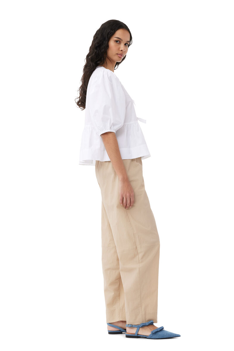 Beige Elasticated Curve Trousers, Cotton, in colour Safari - 3 - GANNI