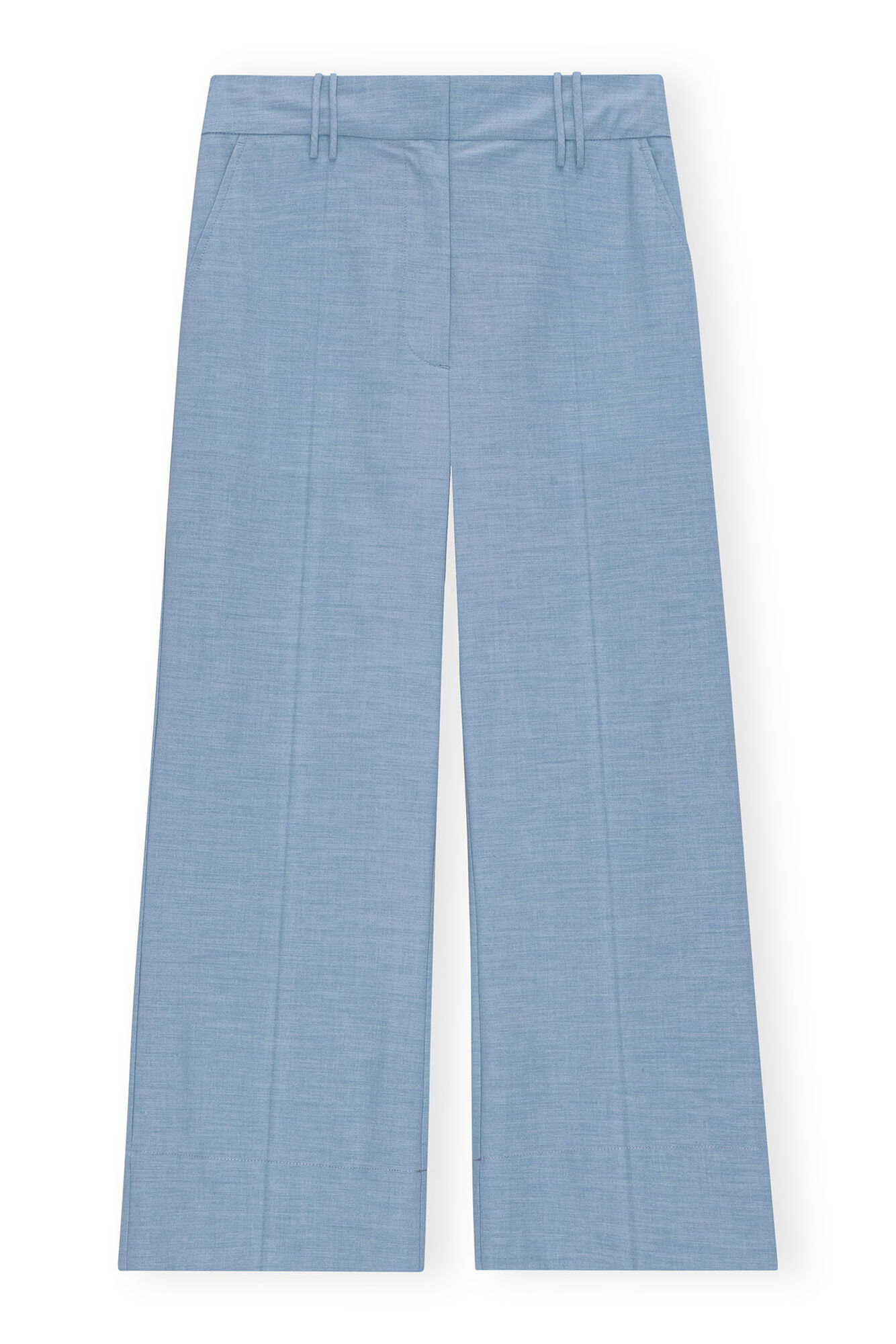 Blue Drapey Melange Cropped Bukser, Elastane, in colour Powder Blue - 1 - GANNI