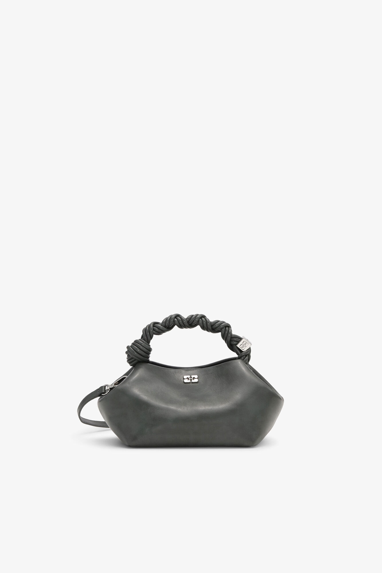 Dark Grey Small Bou Bag, Recycled Leather, in colour Steal Grey - 1 - GANNI
