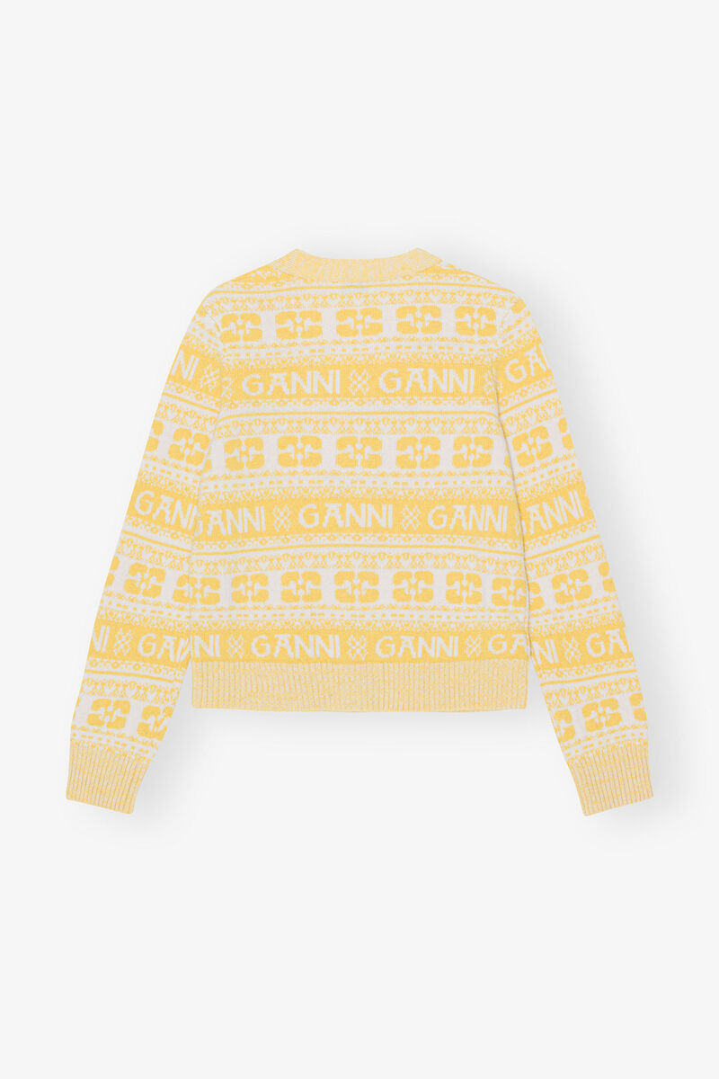 Logo Wool Mix Cardigan, Recycled Polyamide, in colour Maize - 2 - GANNI