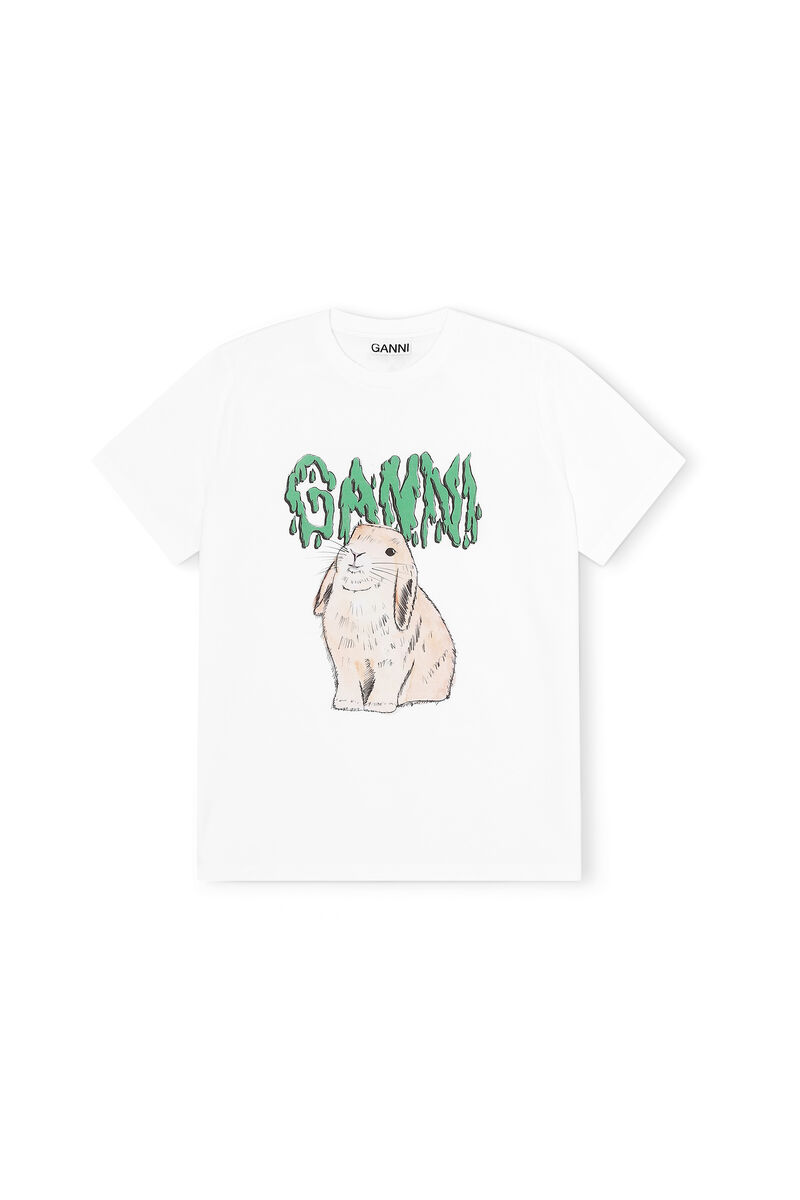 Melting Logo Bunny T-Shirt, Cotton, in colour Bright White - 1 - GANNI