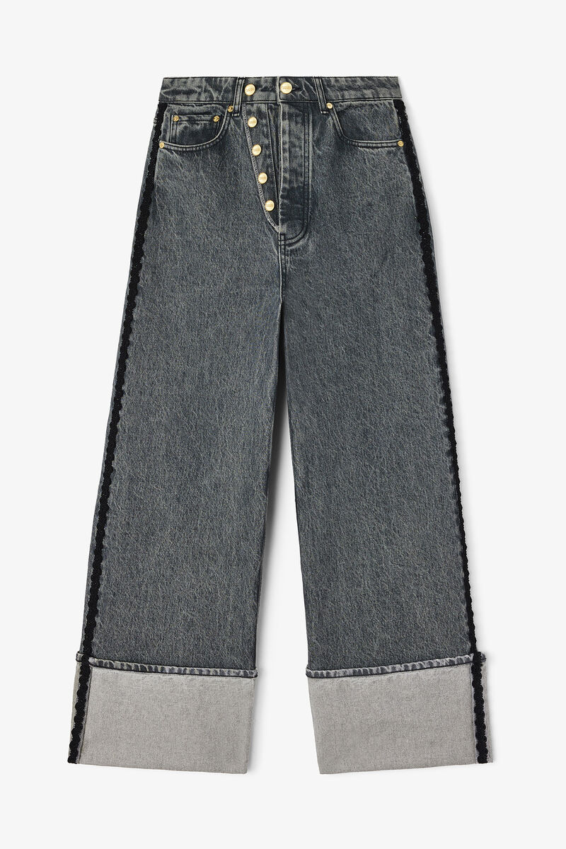 Baggy Jeans with Double Fly, Organic Cotton, in colour Slate Grey - 1 - GANNI