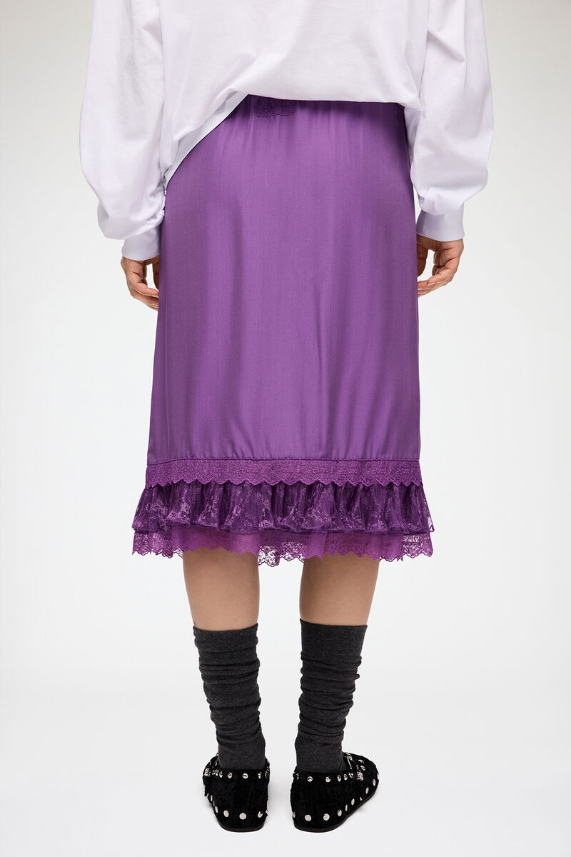 Skirt in Purple Silk, Viscose, in colour Bright Violet - 3 - GANNI