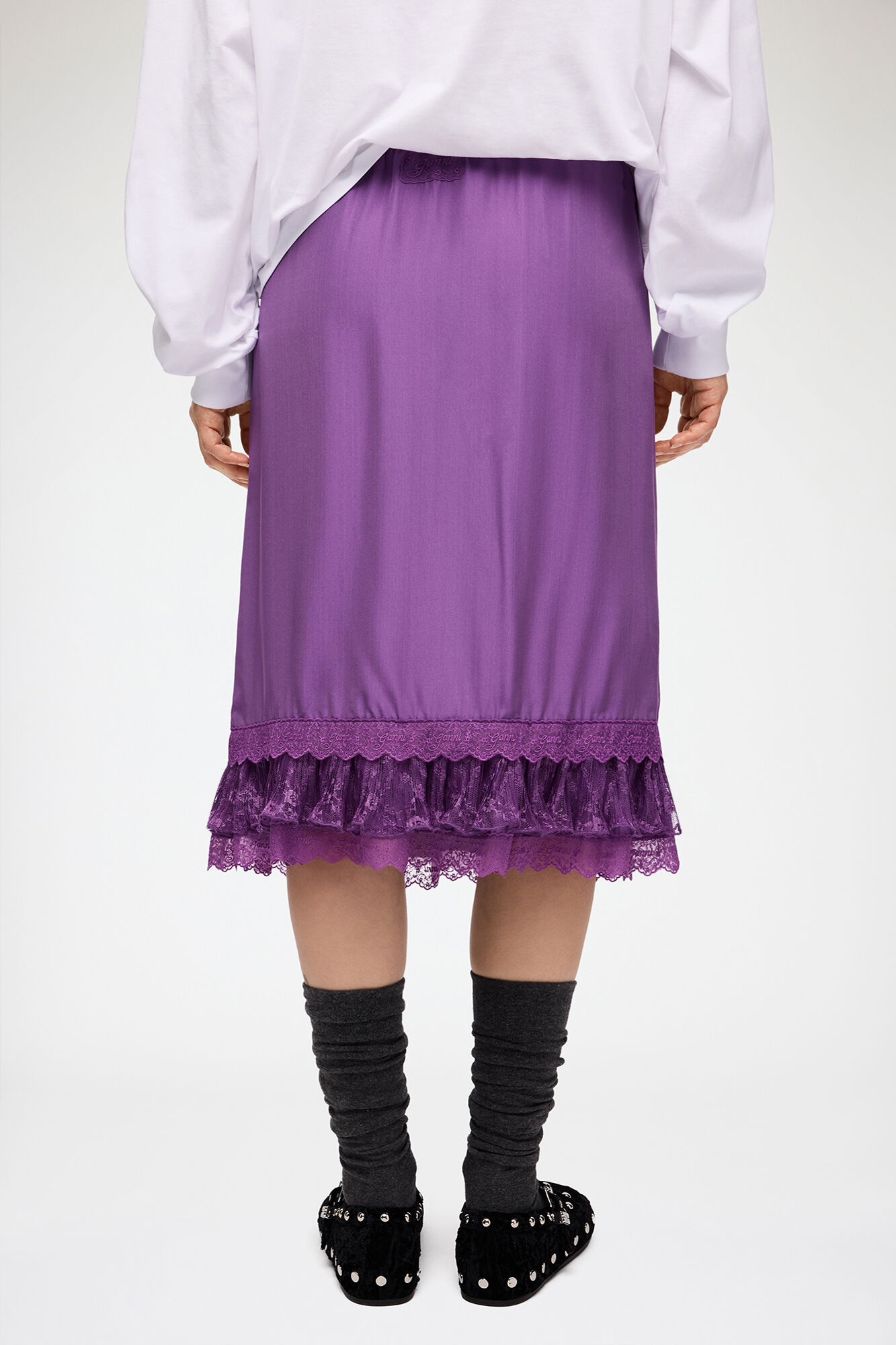 Skirt in Purple Silk, Viscose, in colour Bright Violet - 3 - GANNI