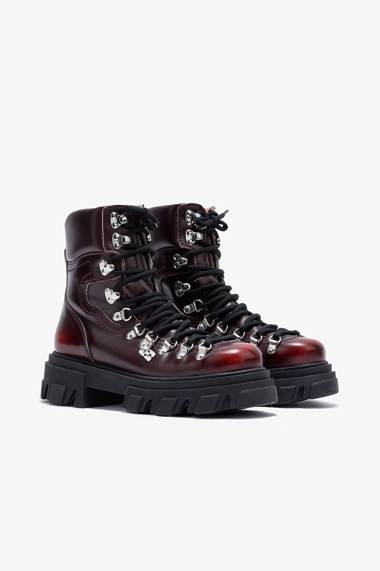 Cleated Mountain Boot in Burgundy, Polyurethane, in colour Black/Dark Burgundy - 2 - GANNI