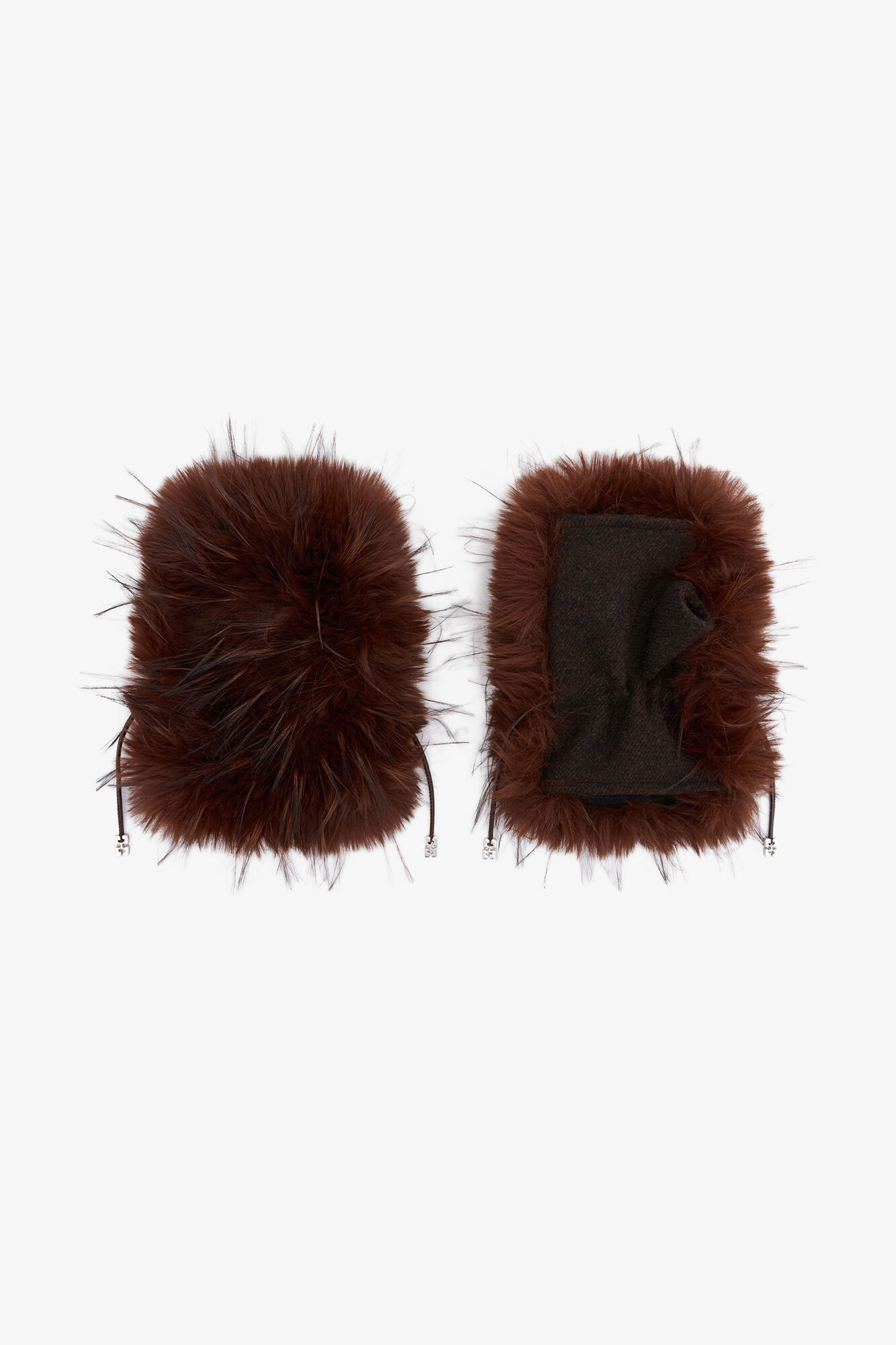 Ganni Donna Chocolate Brown Mittens In Alternative Fur