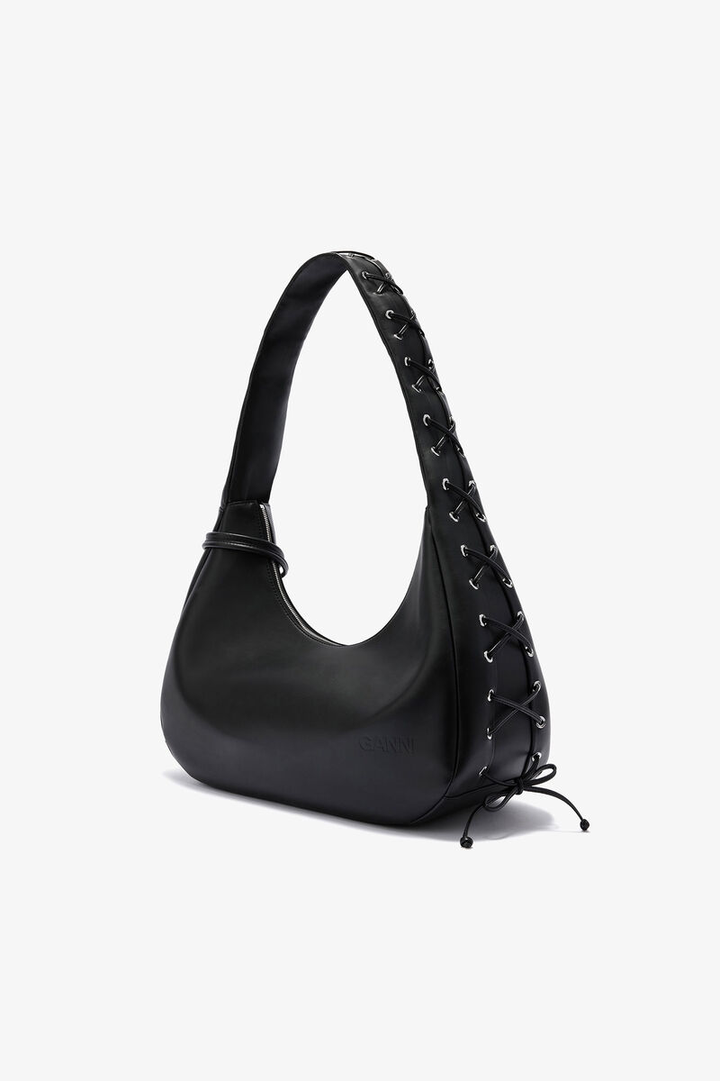Sort Hobo taske med mellemlange snører, Polyester, in colour Black - 2 - GANNI