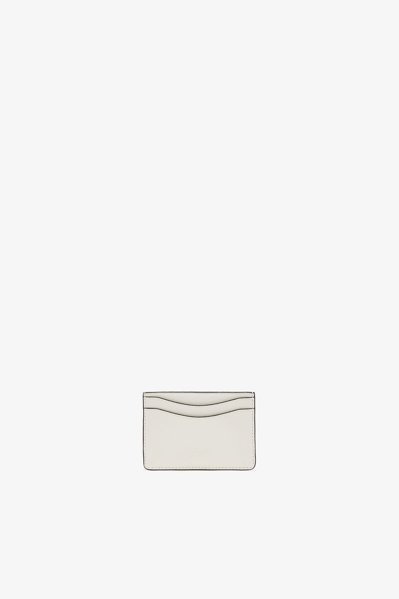 Card Holder with Cat, Recycled Leather, in colour Egret - 2 - GANNI