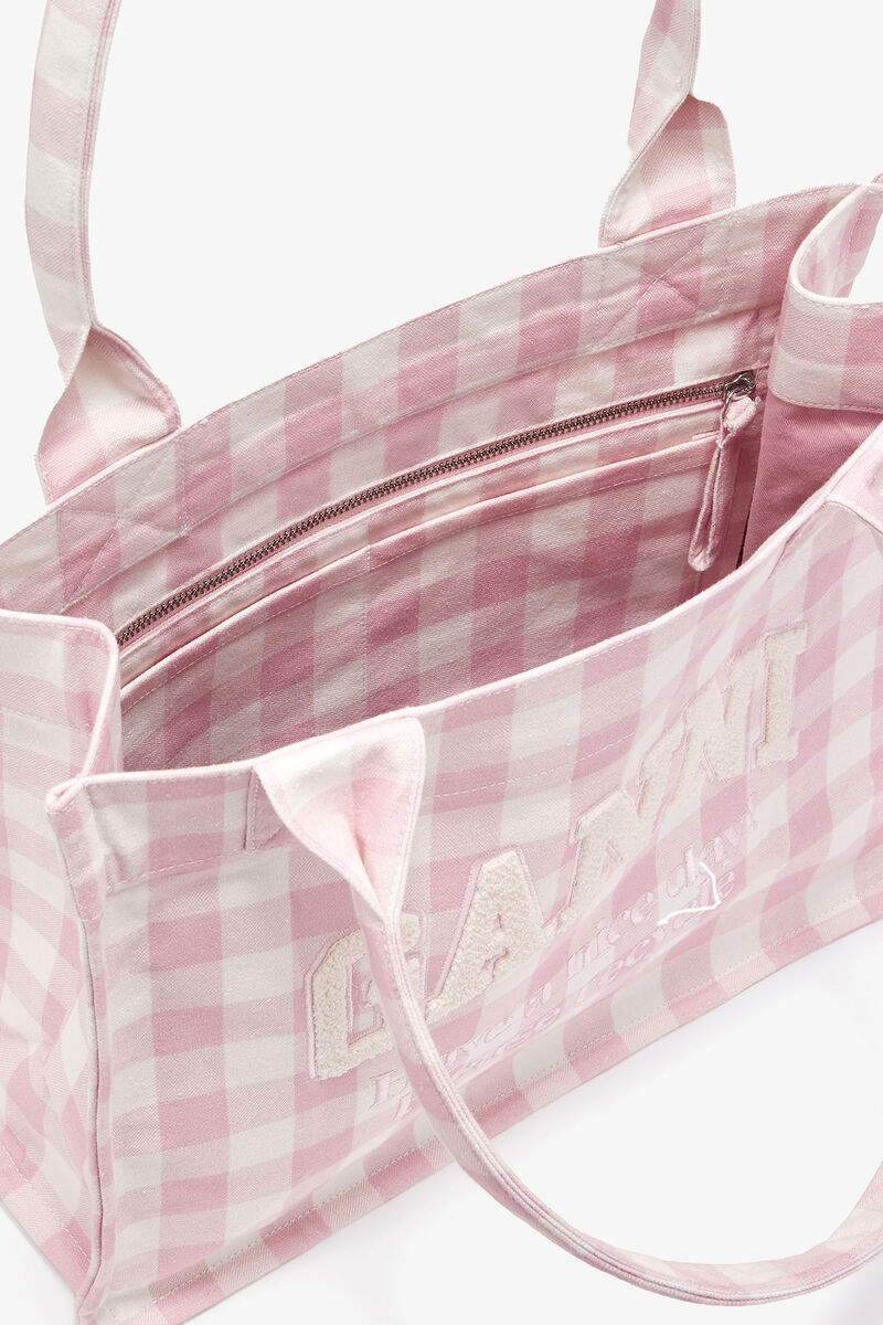 Großer Tote mit Vichy-Karos, Recycled Cotton, in colour Bleached Mauve - 3 - GANNI